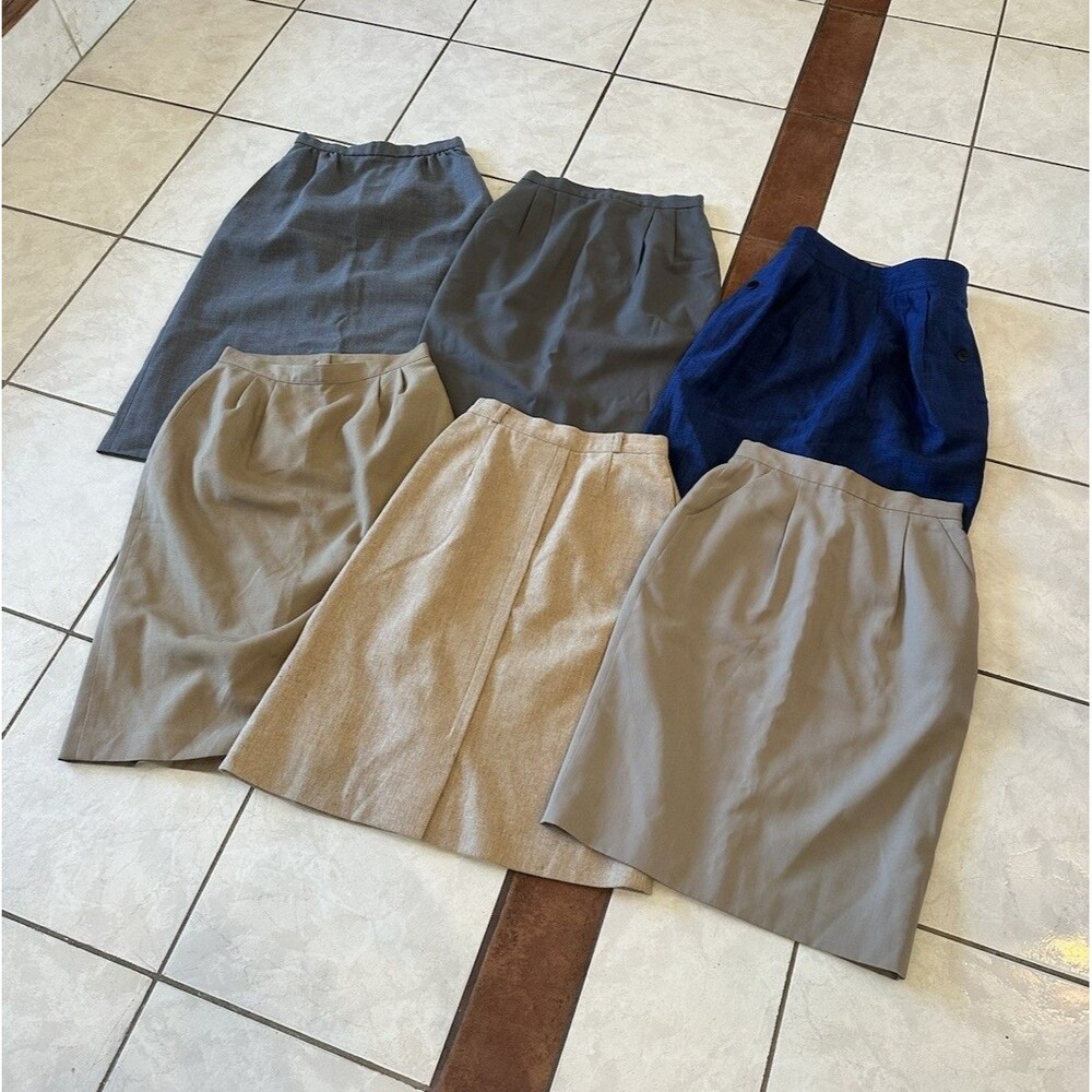 VTG 80s Pencil Skirt Bundle Lot Of 6 Wool Tweed Women’s Size 4/6 Secretary Midi